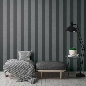 Casadeco|Gray textile-effect striped wallpaper|Stripes 2