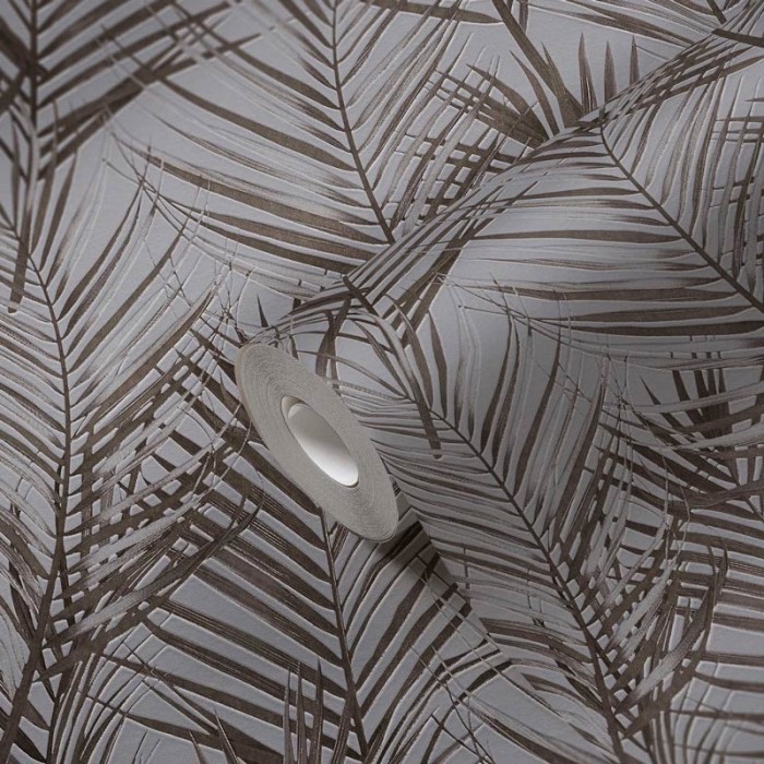 As Creation|Wallpaper with gray and brown palm tree pattern|Wallpaper