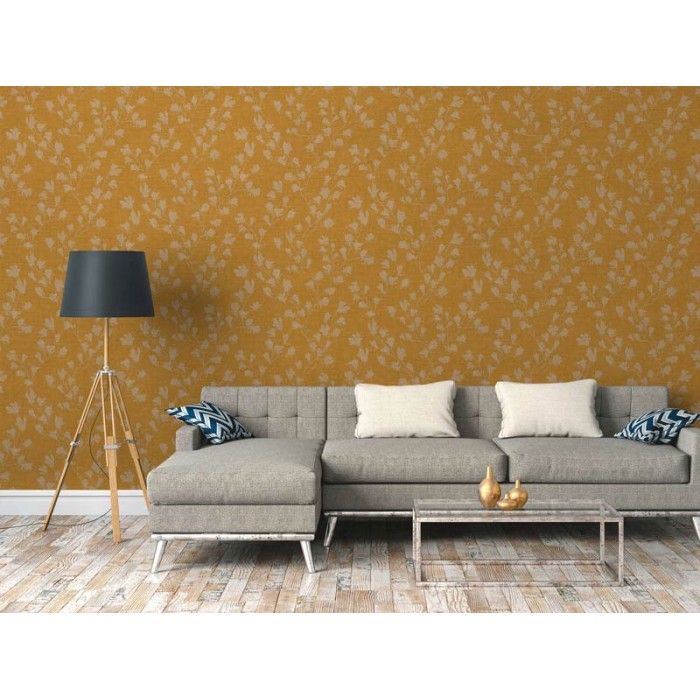 As Creation|Wallpaper floral branches and mustard yellow leaves|Wallpaper