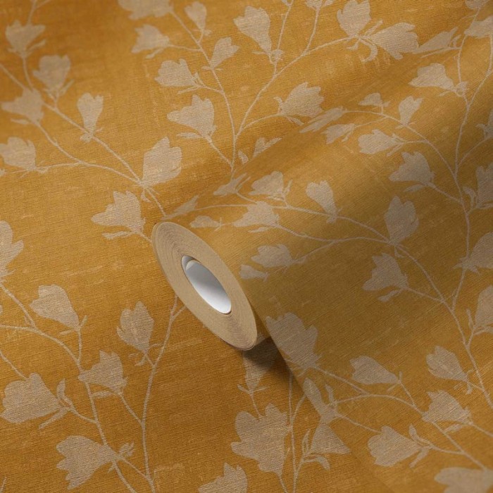 As Creation|Wallpaper floral branches and mustard yellow leaves|Wallpaper