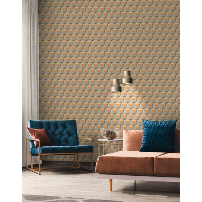 As Creation|3D effect geometric Wallpaper in blue and orange|Wallpaper