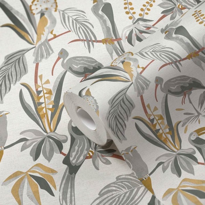 As Creation|Wallpaper tropical flowers and birds white|Wallpaper