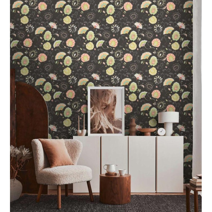 Papel Pintado floral estampado romántico negro - As Creation House Of Turnowsky 388992