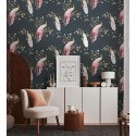 As Creation|Wallpaper black peacocks with metallic details|Wallpaper