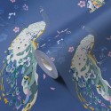 As Creation|Papel Pintado pavos reales y flores efecto brillo azul|Papel Pintado