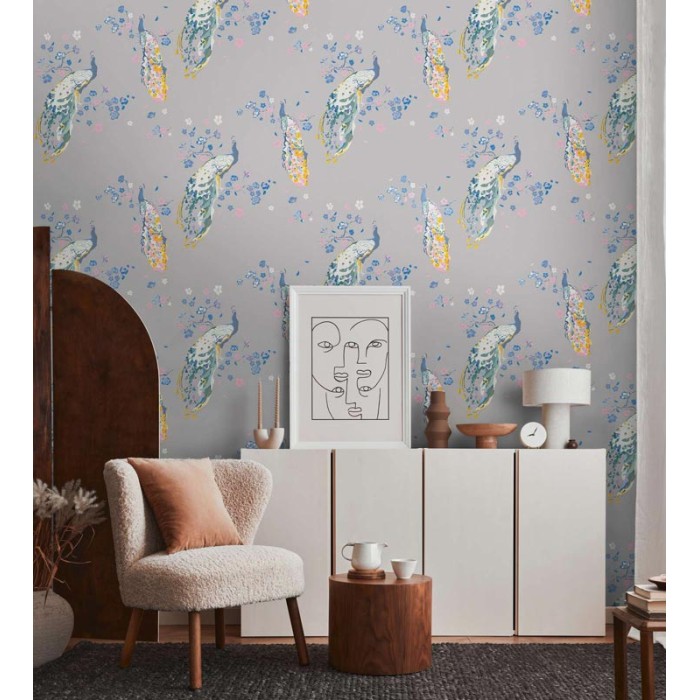 As Creation|Wallpaper watercolor peacocks gray|Wallpaper