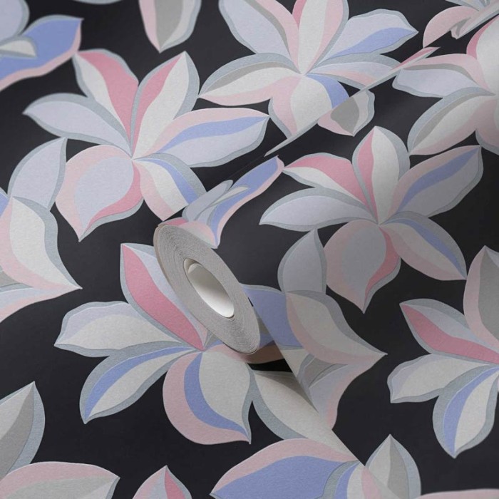 As Creation|Papier Peint grandes fleurs effet brillant noir|Papier Peint