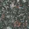 As Creation|Papier Peint floral noir avec des fleurs en gris et vert|Papier Peint