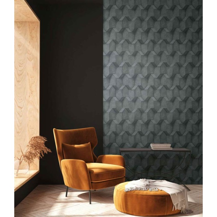 As Creation|Tapete geometrischer 3D-Beton in Schwarz|Tapeten