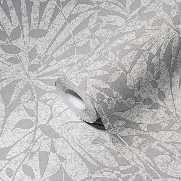 Papel Pintado floral hojas gris plata metalizado - As Creation Bos 388312
