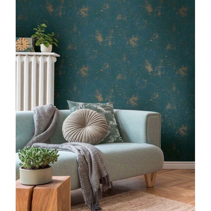 As Creation|Wallpaper imitation of blue and gold plaster wall|Stucco Imitation