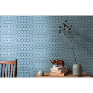 Caselio|Art-Déco-Tapete mit Muscheln in Blau und Gold|Art Deco 2