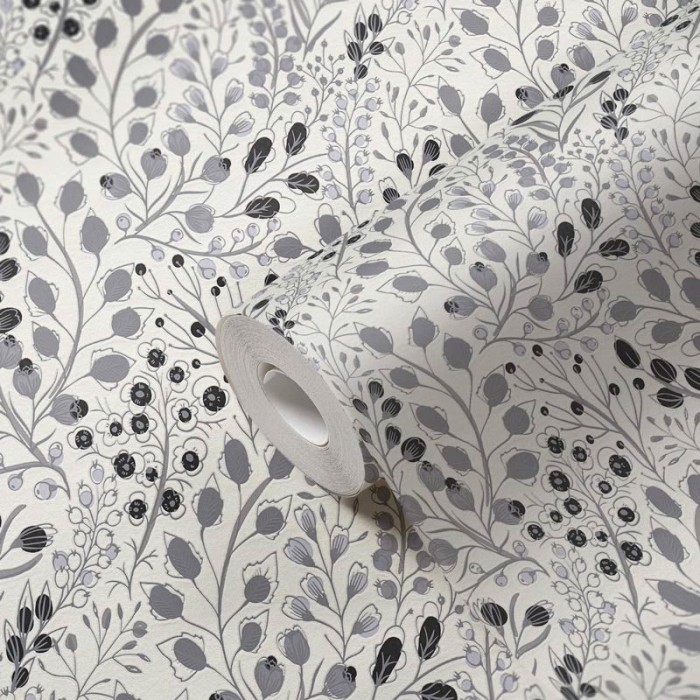 Papeldecor|Papel Pintado flores silvestres gris plata|Papel Pintado