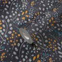 Papeldecor|Tapete kleine Blumen schwarzer Hintergrund gelb|Tapeten