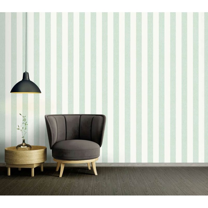 Papeldecor|Tapete grün-weiß gestreift Kreide|Tapeten