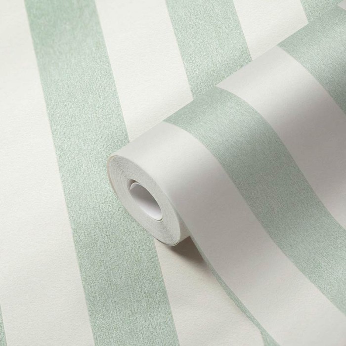 Papeldecor|Tapete grün-weiß gestreift Kreide|Tapeten