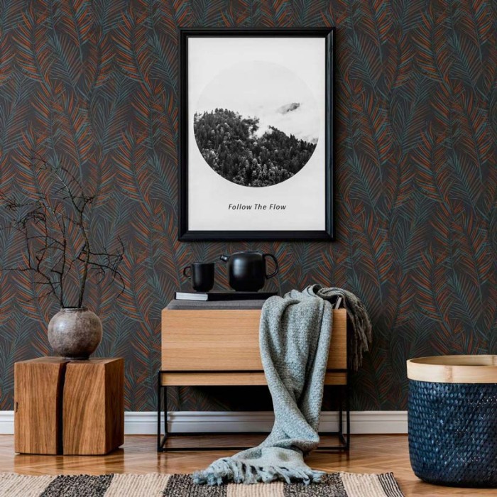 Papeldecor|Tapete schwarze türkisfarbene Palme|Tapeten