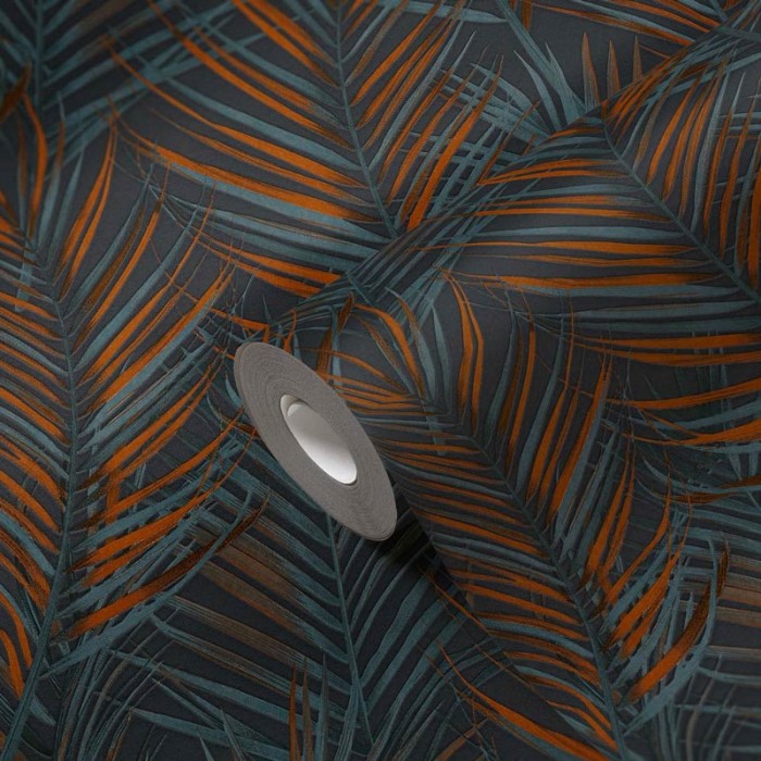 Papel Pintado palmera negro turquesa -  2-5603