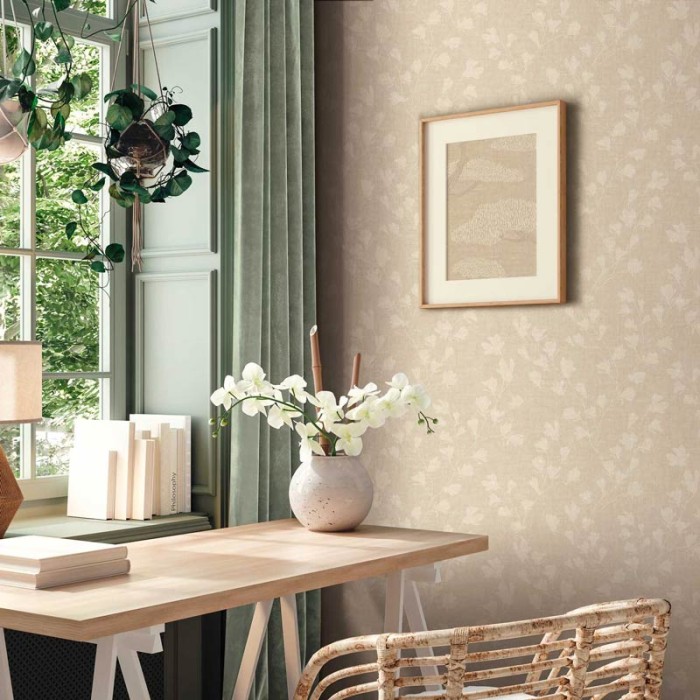 Papeldecor|Tapete helle beige natürliche Blätter|Tapeten