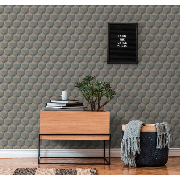 Papel Pintado 3D polígonos azul beige -  2-5616