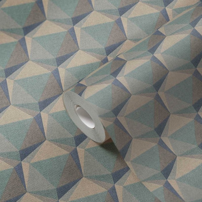 Papeldecor|Wallpaper 3D polygons blue beige|Wallpaper