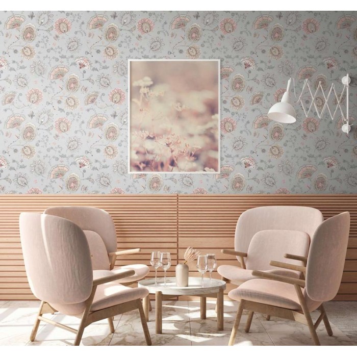 Papeldecor|Tapete nostalgische Blumen in sanftem Grau|Tapeten