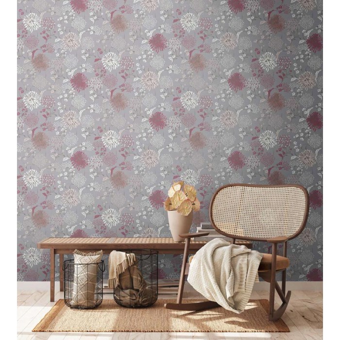 Papeldecor|Papel Pintado flores diente león gris pastel|Papel Pintado