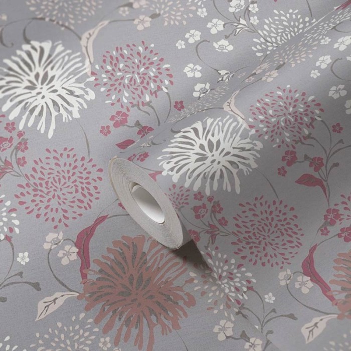 Papeldecor|Papier Peint fleurs pissenlit gris pastel|Papier Peint