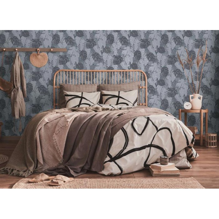 Papeldecor|Tapete blaue Silber-Bananenpflanzen|Tapeten