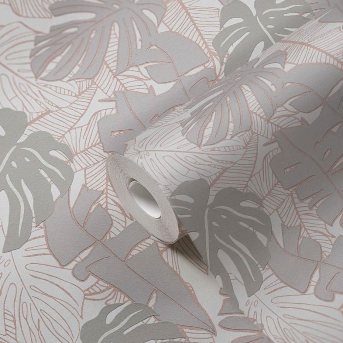 Papeldecor|Papier Peint monstera banane cuivre gris|Papier Peint