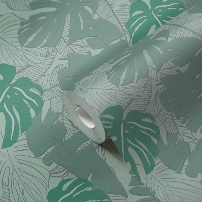 Papeldecor|Tapete leuchtend grüner Monstera-Banane|Tapeten