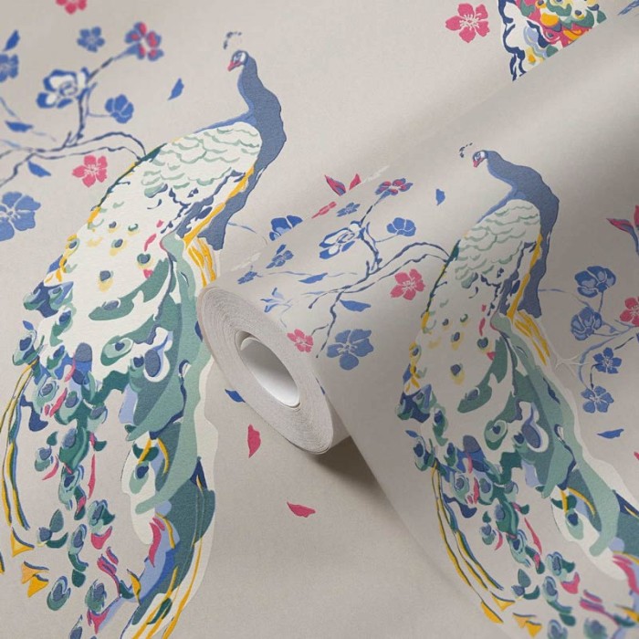 Papeldecor|Wallpaper bright beige peacock flowers|Wallpaper