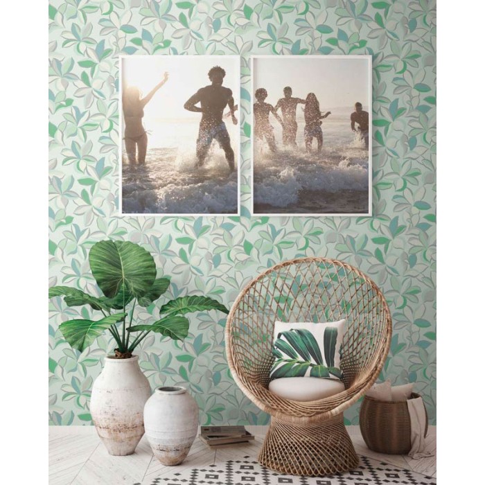Papeldecor|Papier Peint fleurs en relief vert brillant|Papier Peint