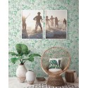 Papeldecor|Papier Peint fleurs en relief vert brillant|Papier Peint
