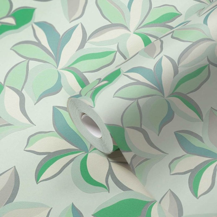 Papeldecor|Papier Peint fleurs en relief vert brillant|Papier Peint