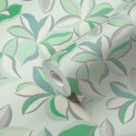 Papeldecor|Papel Pintado flores relieve verde brillante|Papel Pintado