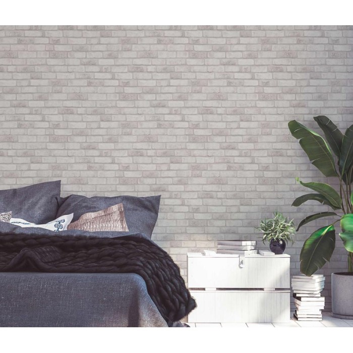 Papeldecor|Papel pintado ladrillo blanco y gris caravista|Imitacion Ladrillo