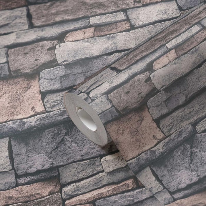 Papeldecor|Tapete in Steinmauer-Optik grau|Steinimitat
