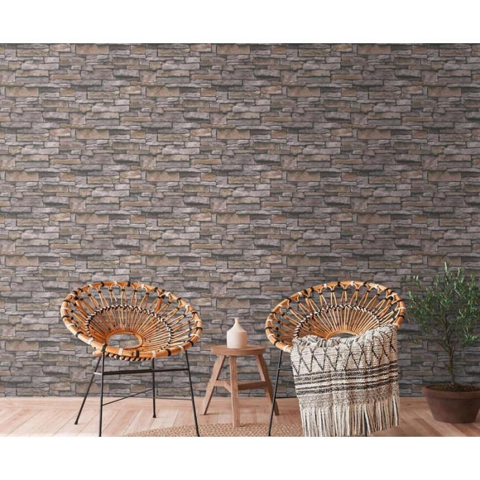 Papeldecor|Papel Pintado muro piedra rústico beige|Imitacion Piedra