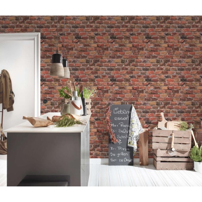 Papeldecor|Papel pintado ladrillo marrón y rojo rústico|Imitacion Ladrillo