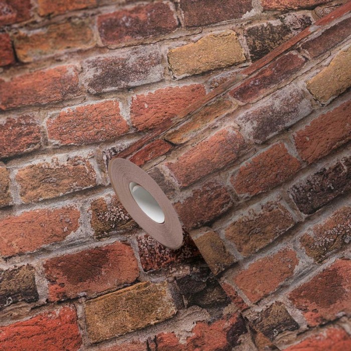 Papeldecor|Papel pintado ladrillo marrón y rojo rústico|Imitacion Ladrillo