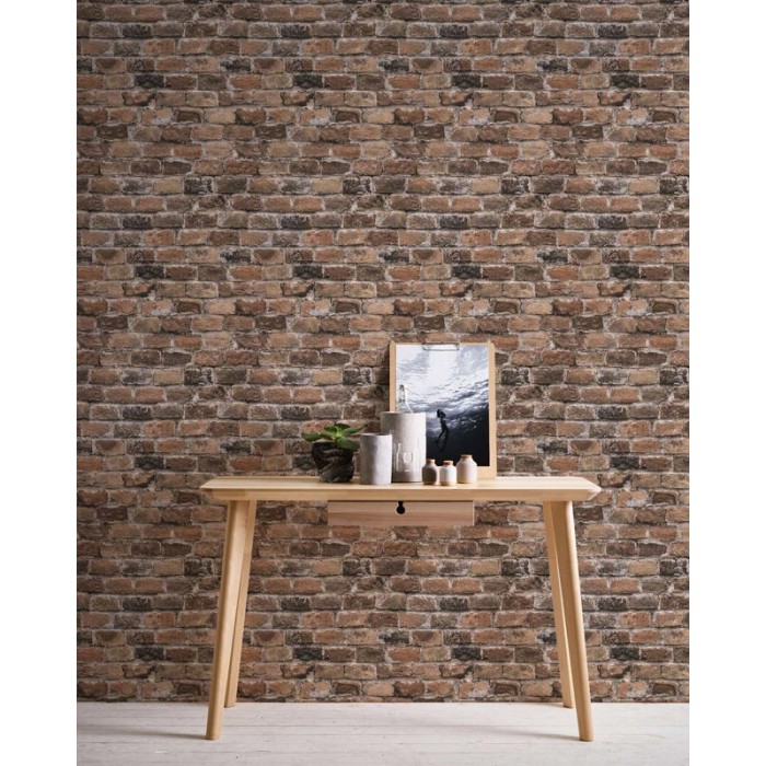 Papeldecor|Tapete rustikale braune Ziegel|Ziegelimitat