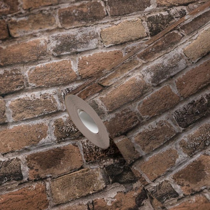 Papeldecor|Papel pintado ladrillo marrón rústico|Imitacion Ladrillo