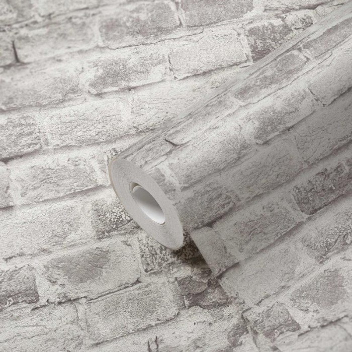 Papeldecor|Papel pintado ladrillo blanco enlucido|Imitacion Ladrillo