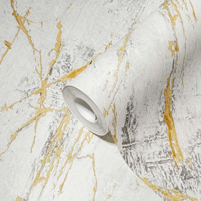 Papeldecor|Wallpaper white marble with golden veins|Marble Imitation