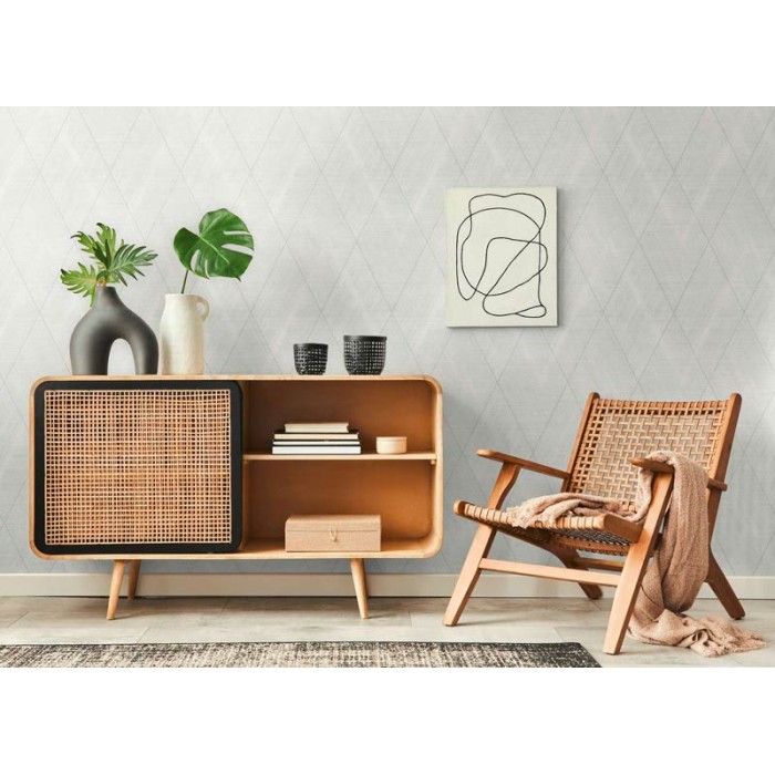 Papeldecor|Papel Pintado rombos blanco plata brillante|Papel Pintado