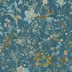 Caselio|Blaue Blättermuster-Tapete, skandinavischer Stil|Blumen
