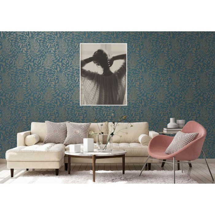 Papeldecor|Tapete Farnblätter in Petrolblau|Tapeten