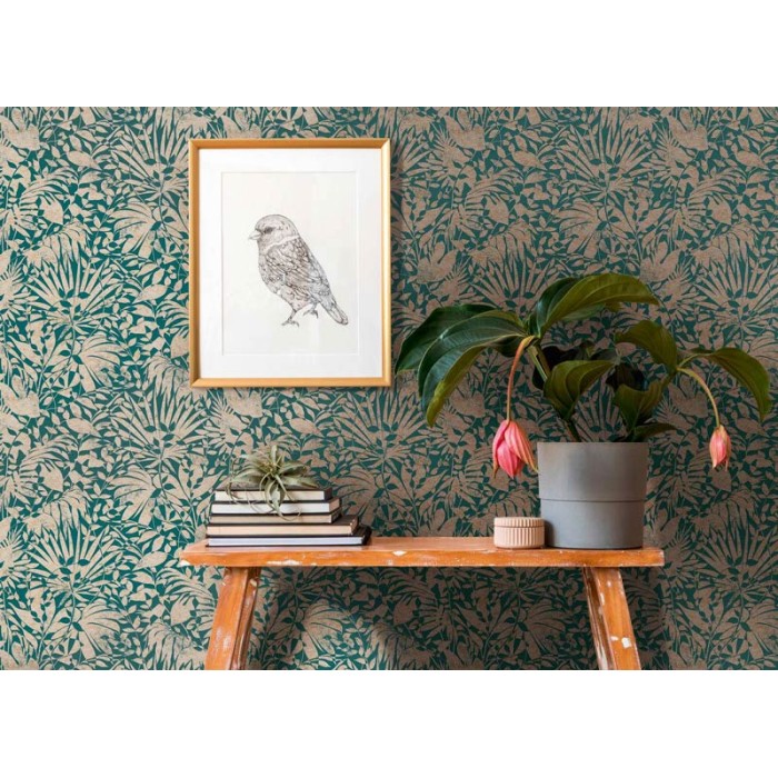 Papeldecor|Papier Peint fleurs vert doré brillant|Papier Peint