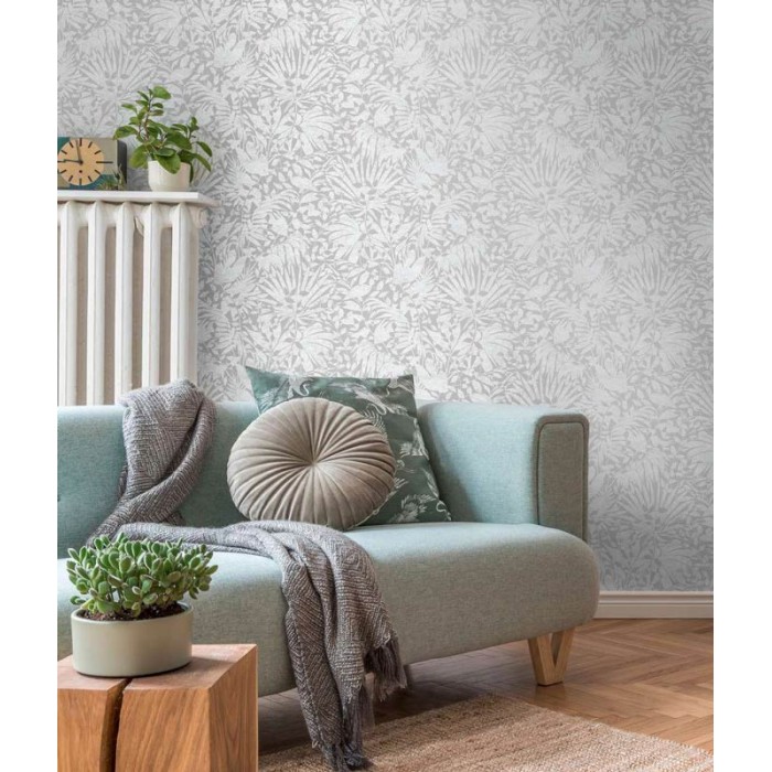 Papeldecor|Papier Peint feuilles gris argent en relief|Papier Peint